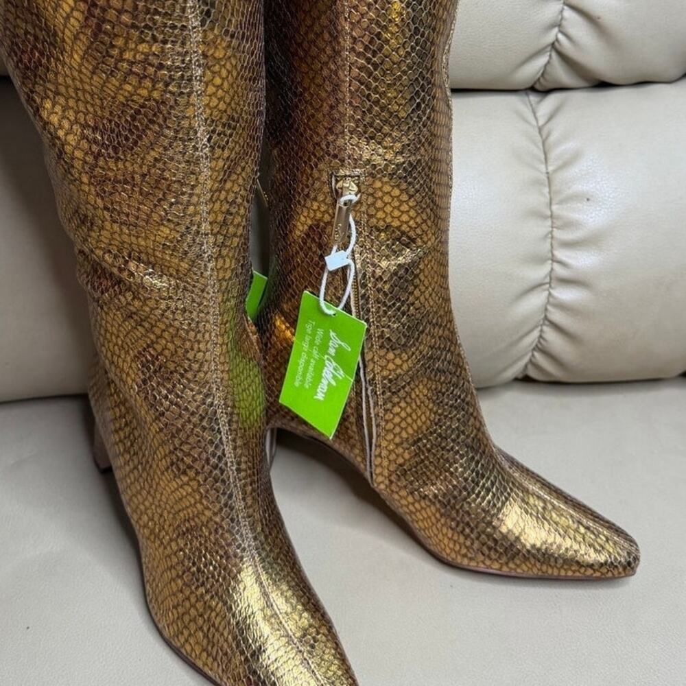 Sam Edelman Gold Snakeskin Pointed Toe Tall Boots Size Six Excellent Condition